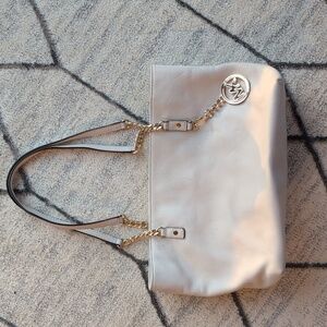 MICHAEL KORS Bedford Legacy Soft Leather Tote Shoulder Bag White W/Gold Hardware